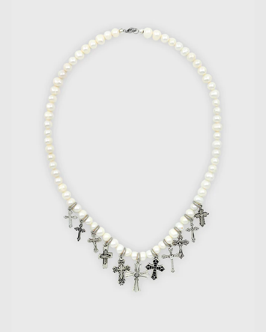WHITE FRESHWATER PEARL CROSS NECKLACE